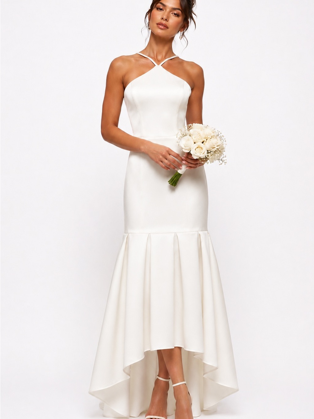 Minimalist White High-Low Halter Dress